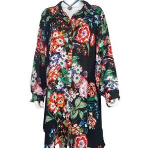 INVESTMENTS Black Floral Button Up Tunic Shirt Women's Plus Sz 1X Mautre